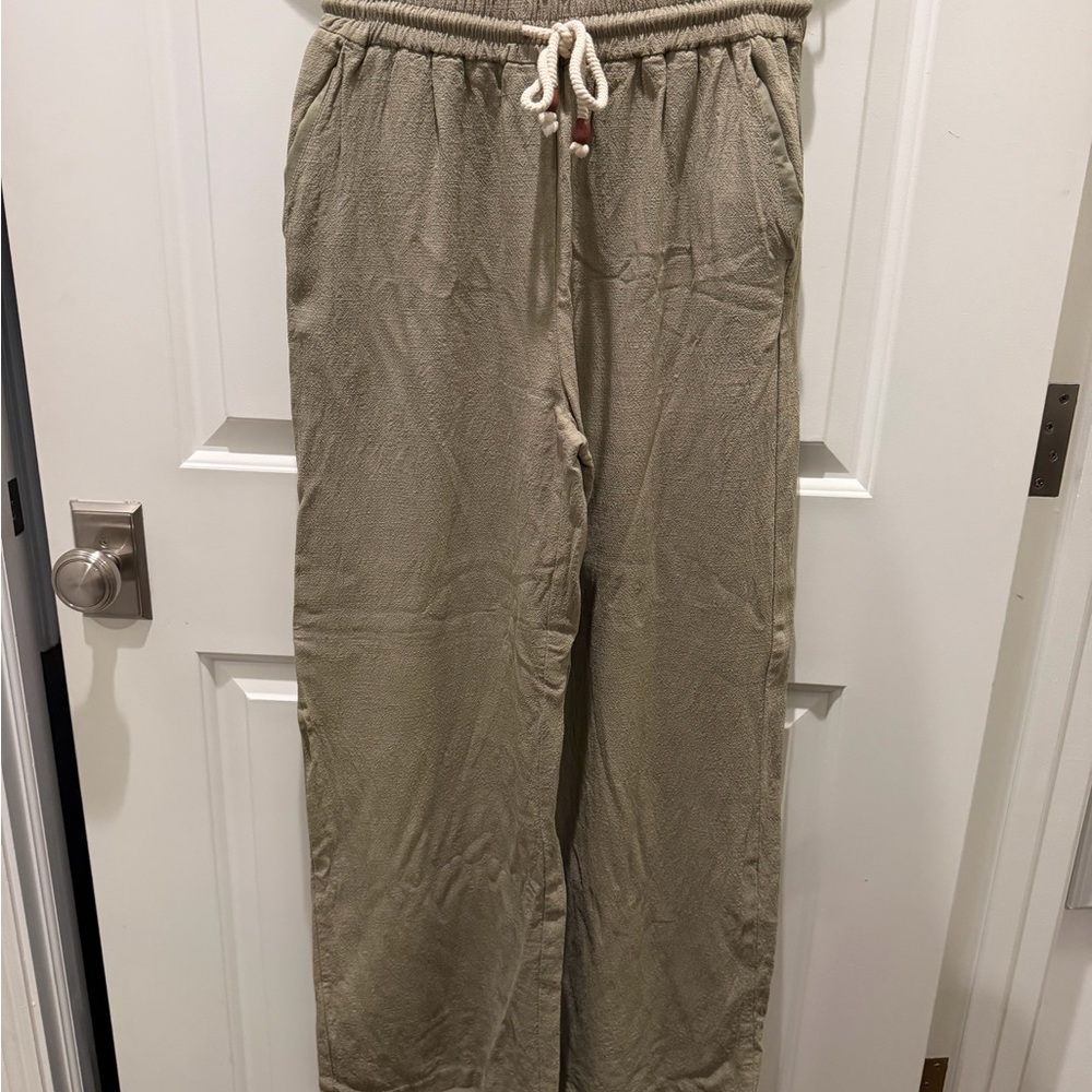 Zara Wide-Leg Drawstring Pants in Light Khaki